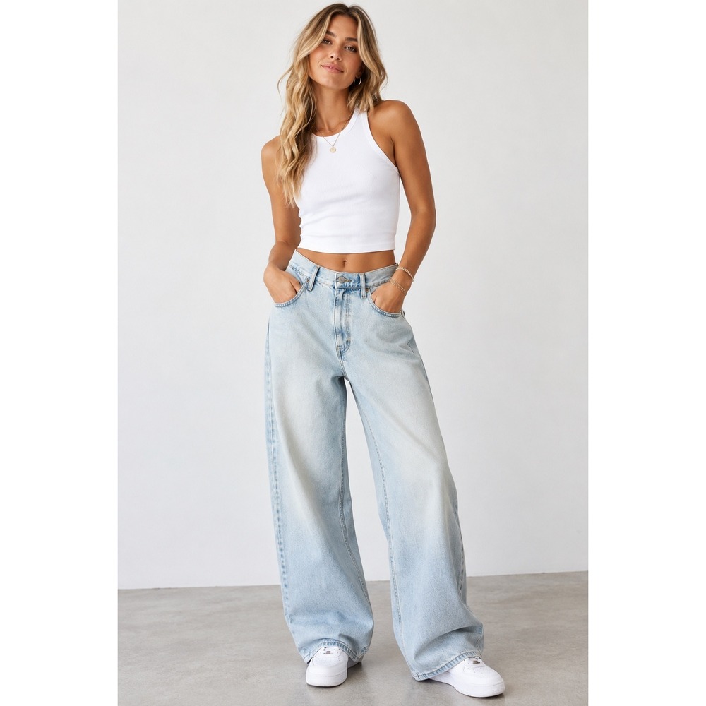 Levis Cinch Baggy High Rise Wide Leg Light Wash Denim Jeans W27 L31 001UP-0009